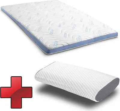 Obrázek produktu pro Topper ze studené pěny CloudComfort Cool 160 x 200 cm H2/H3, výška 7 cm, stupeň tuhosti H2/H3, 7zónový topper s letní a zimní stranou + polštář s chladivým efektem Sleezzz® Cool