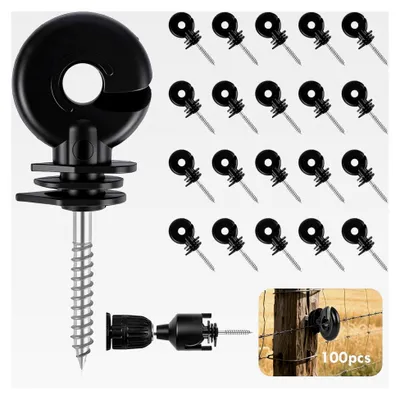 Produktbild von 100 Stück Schwarze Isolatoren für Elektrozaun, Ringisolatoren und Schraubisolatoren für Holzpfosten (100)