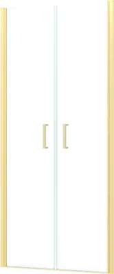 Image de Porte de Douche Double Battant 90x200cm - Verre Trempé Transparent 6mm - Profil Or Doré Brossé