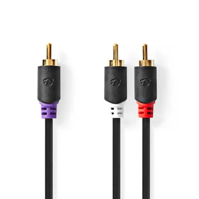 Obrázek produktu pro kabel subwooferu | RCA Hane | 2x RCA Hane | Guldplaterad | 3,00 m | Kulatý | 4,0 mm | Antracit | Låda