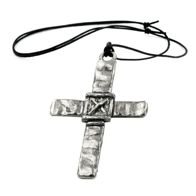 Produktbild von Kette 77x57mm Zinn-Anhänger großes Kreuz mit X 110cm silbrig 77x57mm
