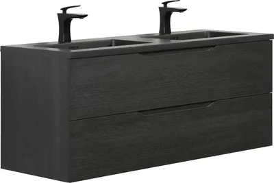 Produktbild von Badplaats Badmöbel Set mit Waschbecken und Unterschrank Cairo 120 x 48 cm Schwarz Eiche - Waschbeckenunterschrank mit Soft-Close und Waschbecken, Vorgemontiert