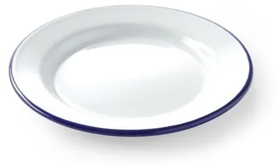 Produktbild von 12x Emaillie Teller flach, weiß blau Ø 20 cm