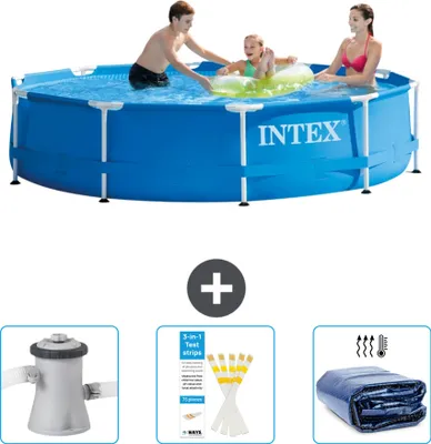 Immagine prodotto di Piscina Intex con struttura rotonda - 305 x 76 cm - blu - include pompa filtro per piscina - strisce reattive - tenda da sole