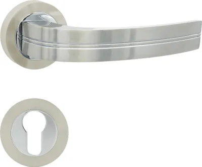 Produktbild von DOMINO Türgriff Drückergarnitur PZ - Profilzylinder Set | Rund-Rosette | Türklinke für Zimmertür, Bürotür, Kellertür & Innentür | Türbeschläge aus Aluminium | Chrom/Nickel Türdrückergarnitur | DEKAN-R M6/M9
