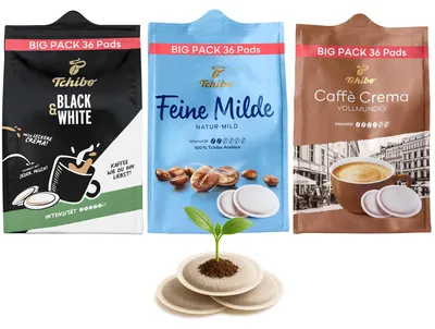 Produktbild von Tchibo Kaffeepadmix Probierset Vielfaltspaket, Feine Milde, BLACK&WHITE & Caffè Crema vollmundig, 108 Stück – 3x 36 Pads, nachhaltig, geeignet für Senseo Maschinen