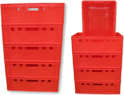 Produktbild von 10 Stück E2 Kiste Eurofleischkiste Stapelkiste Box Metzgerkiste lebensmittelecht Farbe rot (10xE2 rot)