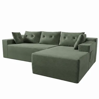Produktbild von GLP Modulares Ecksofa 256 cm aus Cord, 4-Sitzer mit Chaiselongue rechts, Taschenfederkern, 5 Kissen, Seitentaschen, vakuumverpackt & montagefrei