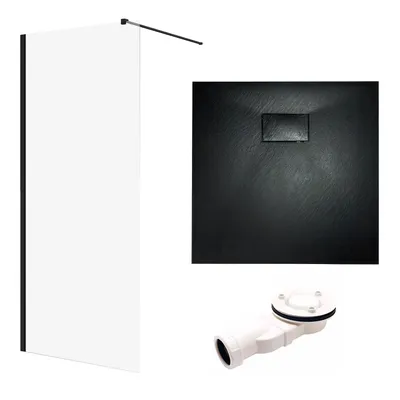 A shower screen, shower tray, and drain are displayed against a white background.