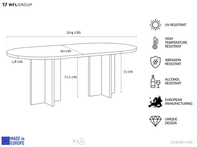 Produktbild von Ovaler Esstisch – Esszimmertisch, Küchentisch für 8 Personen – Modernes Minimalistisches Design – 200 x 90 cm – Nussbaum Braun