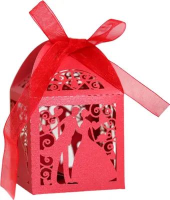 Image de 50 Pack Laser Cut Sweet Couple Wedding Favor Boxes, Party Favor Box, Petites Boîtes Cadeaux, Valentine Boîtes à Bonbons Avec Rubans