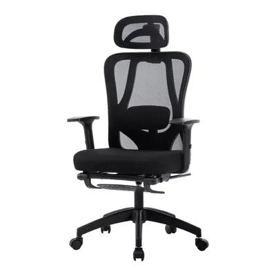 Produktbild von SevenComfort Bürostuhl ergonomisch Drehstuhl Schreibtischstuhl mit Verstellbarer Kopfstütze, Armlehnen, Lendenwirbelstütze Chefsessel 150kg Schwarz