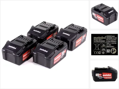 Obrázek produktu pro Akumulátorová sada Metabo 4x Li-Power akumulátor 18 V 4,0 Ah CAS Li-Ion ( 4x 625591000 ) s ukazatelem stavu nabití.