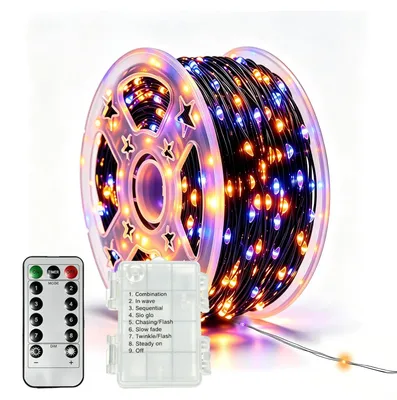 Halloween-Lichterkette 20 m, 200 LEDs, batteriebetrieben, Timer, IP65