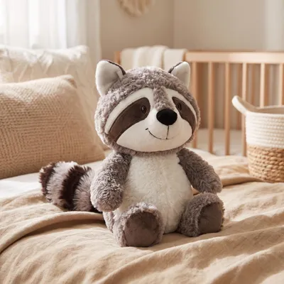 Produktbild von Waschbär Plüschtier Kuscheltier Kissen Grau Weich Kinder Baby Mädchen Geburtstagsgeschenk Stofftier - Größe: 35cm