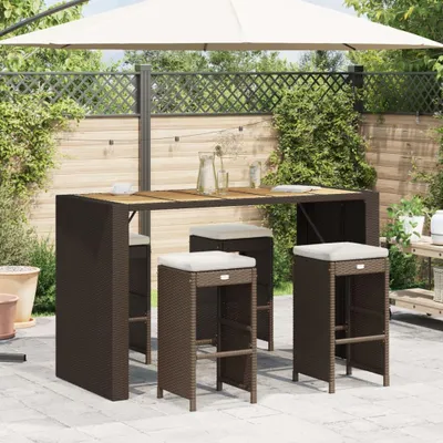 Image de vidaXL Tabouret de bar de jardin avec coussins 4 pcs. Marron Poly rotin