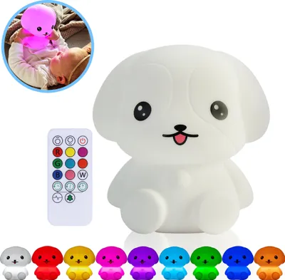 Produktbild von Kadoing® Welpen Nachtlicht (Groß) - mit Tippfunktion und Fernbedienung - wiederaufladbar - Babylampe - Kinderlampe - Nachttischlampe - Kinderspielzeug