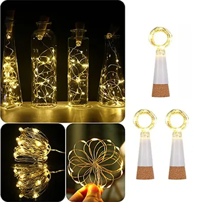 3er-Set USB-aufladbare Korklichter mit 15 LEDs, 150 cm, warmweiß