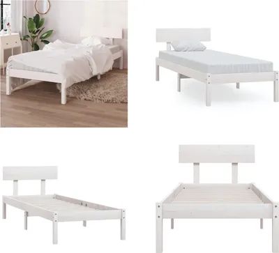 Produktbild von vidaXL Massivholzbett Weiß Kiefer 90x190 cm - Bettrahmen - Bettgestell - Bett - Holzbettrahmen