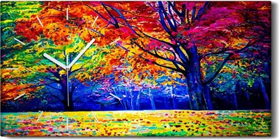 Produktbild von Leinwand Wanduhr Wandkunst Uhr Geräuschlos 60x30 Landschafts Wälder Herbst Wald - weiße Hände