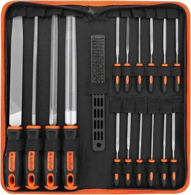 Productafbeelding van 18-delige vijlen set, professionele metalen en houten vijlen met opbergtas, inclusief platte vijlen, halve cirkel vijlen, ronde vijlen