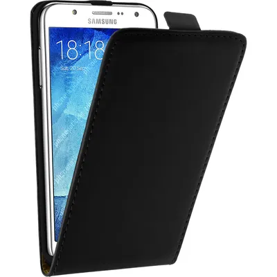 Produktbild von PhoneNatic Kunst-Lederhülle kompatibel mit Samsung Galaxy J7 (2015 / J700) - Flip-Case schwarz + 2 Schutzfolien
