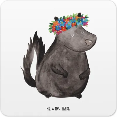 Produktbild von Mr. & Mrs. Panda Untersetzer für Gläser Stinktier Mädchen 6er Set - Weiß - Geschenk, Raubtier, Skunk, Coaster, Getränkeuntersetzer, Yoga, Flaschenuntersetzer, Wildtier
