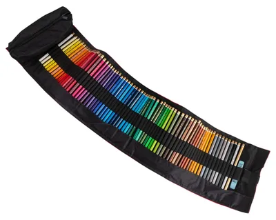 Produktbild von Polycolor Stiftetasche inkl. Faulenzer rot / schwarz,  gefüllt mit 72 Polycolor- Farbstiften, Radirgummi und Anspitzer