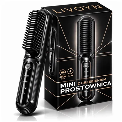 Obrázok produktu pre Kefa na vyrovnávanie vlasov LivoBrush bezdrôtová čierna ionizáciou keramická regulácia teploty 140–200°C rýchle nahriatie USB nabíjanie LED indikátor