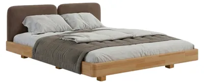 Produktbild von Schwebebett Eyko MAUI aus massivem Buchenholz / 200 × 200 cm / Natur, braunes Kopfteil