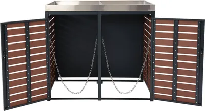 Obrázek produktu pro XL 2/4 kryt na popelnice HWC-K14, box na sázení, 124x146x102cm WPC kov 90kg  vzhled ořechového dřeva