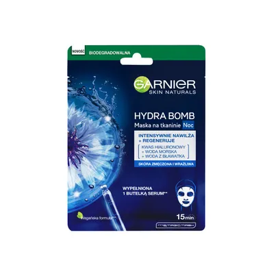 Produktbild von Garnier Hydra Bomb Nachtgewebemasken, Kornblumenwasser, 28g