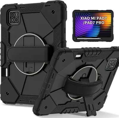 Image de Etui pour Xiaomi Pad 7 / Pad 7 Pro, étui pour tablette avec dragonne et support pivotant à 360° noir