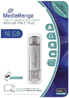 Obrázok produktu pre MediaRange USB kľúč 16 GB USB 3.1 combo s USB Type-C