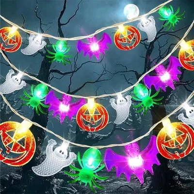 Image de Guirlande lumineuse « lanternes de citrouilles » 3 m, 20 LED, à piles, décoration d'Halloween