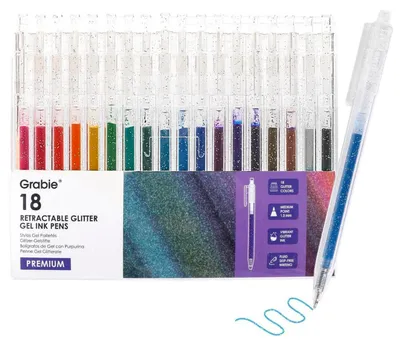 Produktbild von 18 Farben Glitzer Gelschreiber Set, druckbare Glitzerstifte mit Druckmechanismus, schnelltrocknend, säurefrei