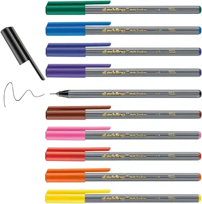 Productafbeelding van edding 55 fineliner - Set met 10 heldere kleuren - Punt 0,3 mm - Kleurstift om te schrijven - Accentueren - Illustreren