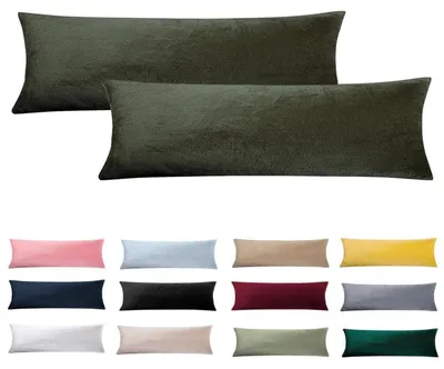 Produktbild von Seitenschläferkissen Bezug 40 x 145 cm 2er Set Olivgrün Samt Weich Flauschig