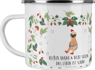 Produktbild von Mr. & Mrs. Panda Kaffeepott Faultier Kakao - Weiß - Geschenk, Weihnachten, becher emaille, Haferl, Tasse, Pott, Teetasse