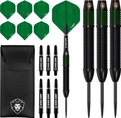 Produktbild von KOTO - Kingprove Black & Green Brass Darts Darts 24 G, Grün, Dart-Set inkl. 3 Barrels,Flights + Shafts & Dartwallet, Fester Ringgrip
