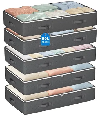 Obrázok produktu pre Organizéry pod posteľ – na prikrývky a oblečenie – vyrobené z netkanej textílie – odolné voči prachu a vlhkosti – skladacie – 100x50x18 cm – sada 5 kusov