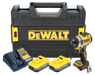 Immagine prodotto di Avvitatore a impatto a batteria DeWalt DCF 860 H2T 18 V 282 Nm 1/4" Brushless + 2 batterie Powerstack da 5,0 Ah + caricabatterie + TSTAK