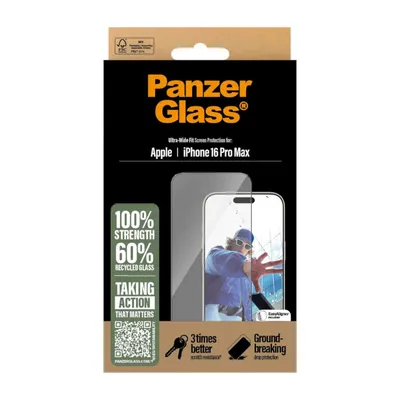 Zdjęcie produktu dla PanzerGlass ® Screen Protector iPhone 16 Pro Max | Ultra-Wide Fit, Apple, Apple - iPhone 16 Pro Max, Aplikacja na sucho, Odporny na zadrapania, Odporny na wstrząsy, Przezroczysty, 1 szt.