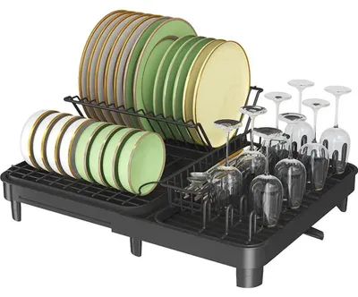 Immagine prodotto di Portaoggetti per stoviglie con contenitore di raccolta – Portaoggetti da cucina – Acciaio inossidabile – Scarico girevole – Porta posate – Nero