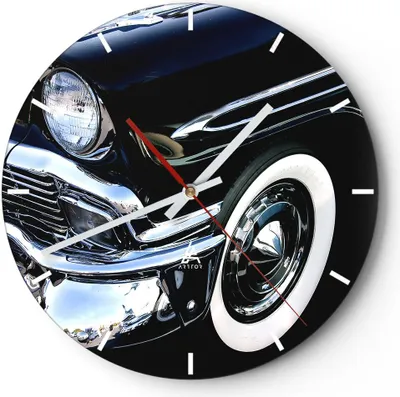 Produktbild von Wanduhr - Rund - Glasuhr - Auto Chrom Kuba - 40x40cm - Schleichendes Uhrwerk - Lautlos - zum Aufhängen bereit - Dekoration Modern - Wanddekoration aus Glas - C3AR40x40-1451