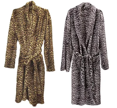 Produktbild von Bademantel Uni Microfaser Saunamantel Morgen Mantel Damen & Herren v. Modelle Farbe: Leopard Größe: S/M