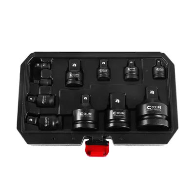 Produktbild von 11-tlg. Adapter-Set mit Reduzierstücken und Universalgelenken aus Cr-Mo-Stahl. Passend für 1/4" bis 1" Antriebe, schlagfest, mit Kugelarretierung