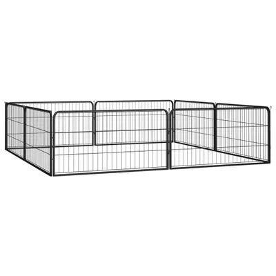 Produktbild von vidaXL 8-tlg. Hundelaufstall Schwarz 100x50 cm Stahl Pulverbeschichtet