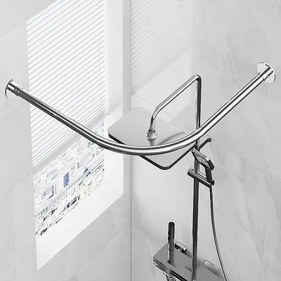 Immagine prodotto di Bastone per tenda doccia a L - Acciaio inossidabile - Regolabile 70-95 cm - Argento - Per vasca d'angolo