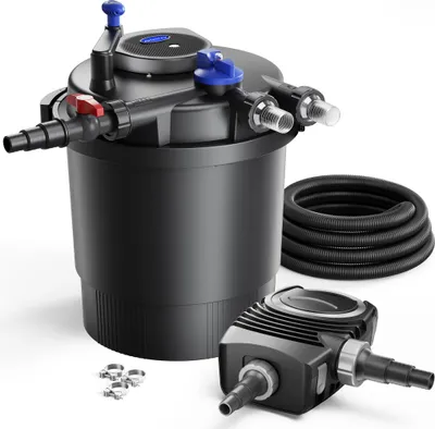 Produktbild von SunSun Komplettset: CPF-20000 Teichdruckfilter bis 10000 L mit 11 Watt UV-C Teichklärer, NEO6000 SuperEco Teichpumpe 6000l/h 40W, 5m Teichschlauch 38 mm (1 1/2"), Schlauchschellen W1 44-47mm